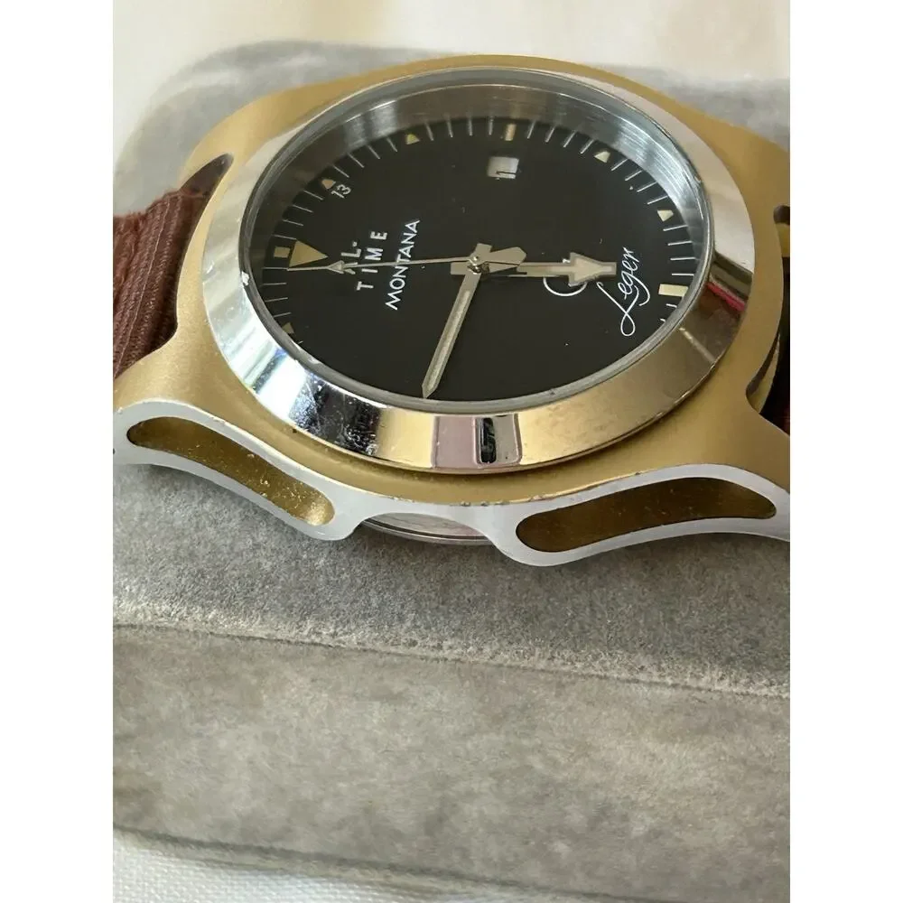 AL-Time Leger Watch 18-2 Yellow Gold Anodized Aluminum 40mm Quartz Aviation